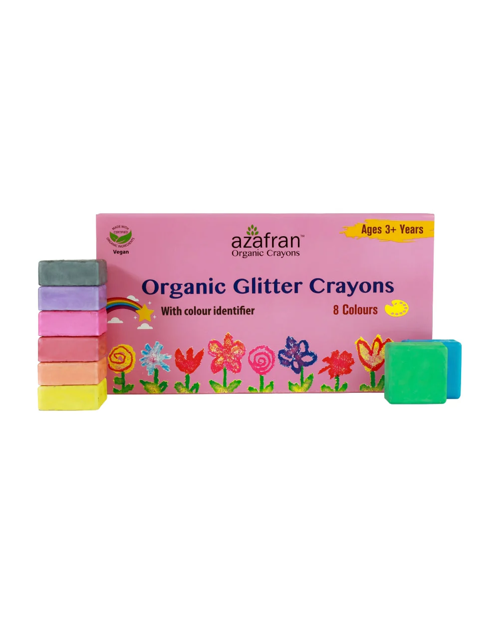 Azafran Organic Glitter Crayons-Pack Of 8-Promotes Creativity-Non Toxic-Art & Craft Kit-18M+ - Image 4
