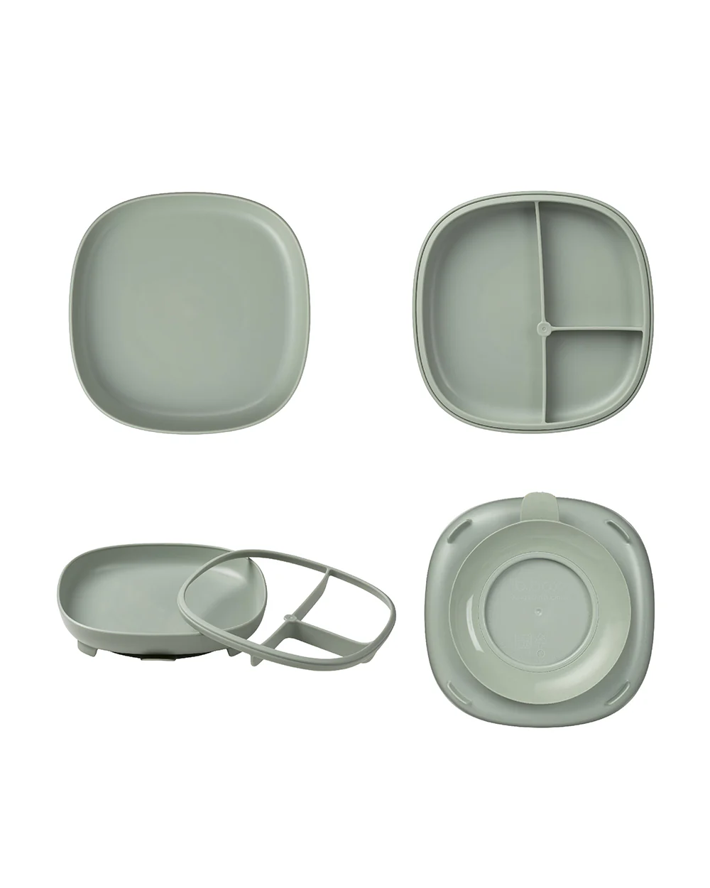 b.box 2 in 1 Suction Plate-3 Divided Sections-BPA Free-Sage Green-For Feeding Infants - Image 3