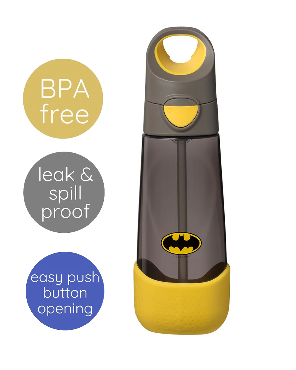 b.box Batman Tritan Straw Sipper-One Touch Open & Lock Lid-Spill Proof Straw Top-600ml-12M+ - Image 3