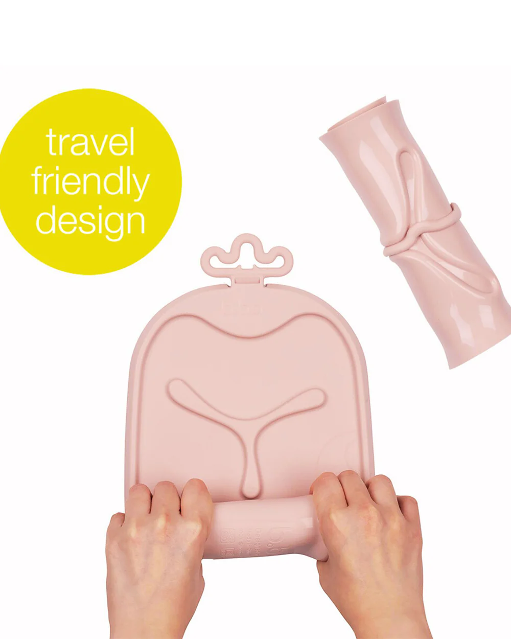 b.box Roll & Go Silicone Mat With Spoon-Meal Set-Three Section Divder-Suction Base-Travel Friendly-Blush Pink - Image 7
