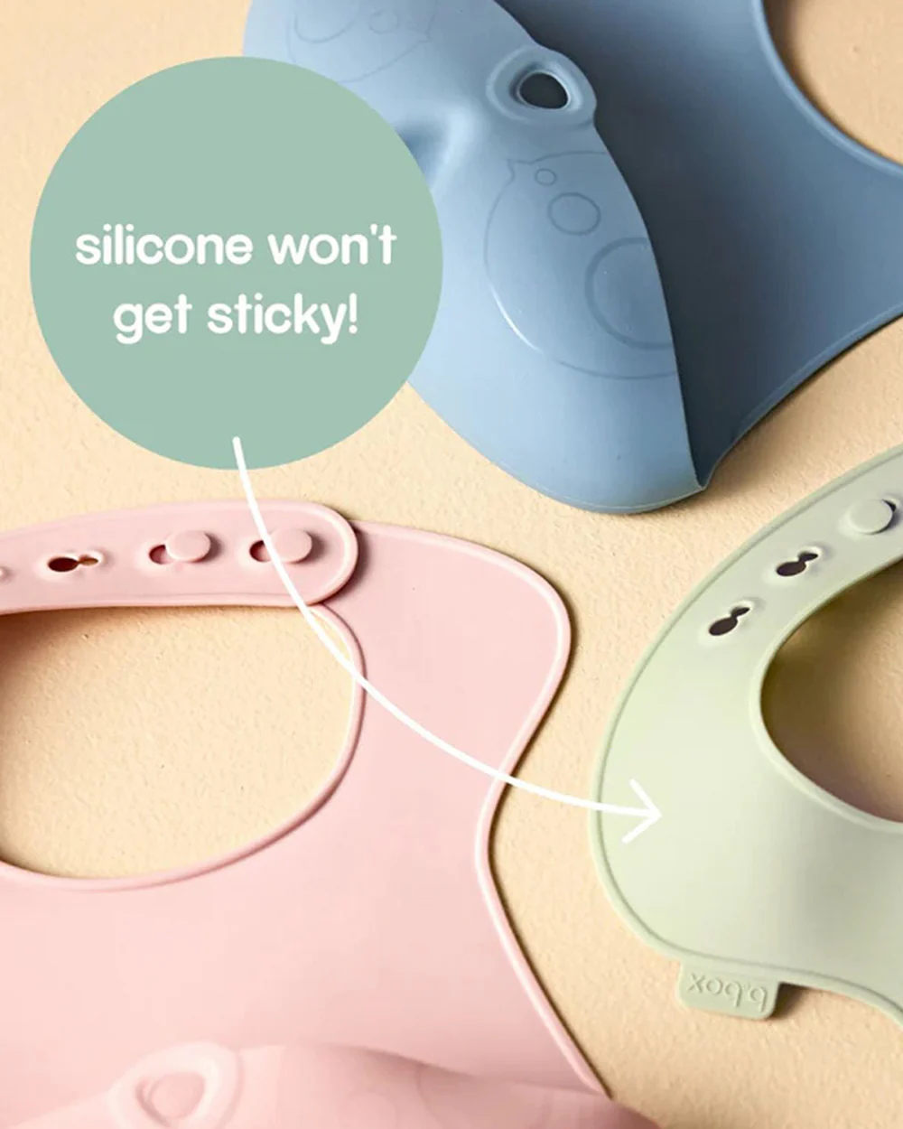 b.box Silicone Bib-Crumb Catcher-Adjustable Neck Closure-Snap Button-Sage-For Infants - Image 4