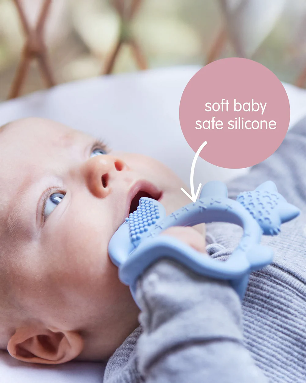b.box Silicone Wrist Teether-Lightweight & Easy to Grasp-Textures Gently Massage Sore Gums-Lullaby Blue-3M+ - Image 3