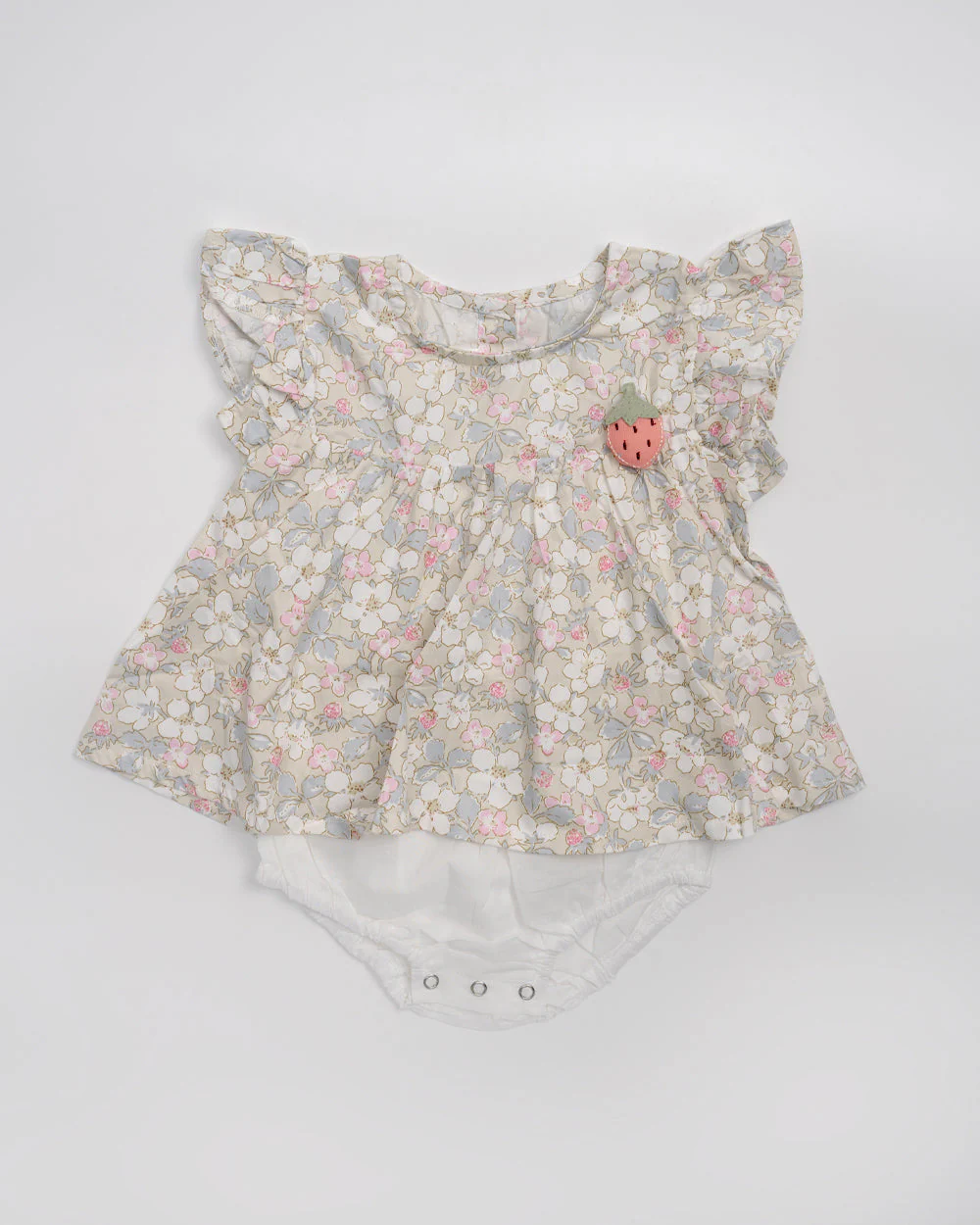 Baby Boo Beige Strawberry Co-ord Frock Dress-Printed-Cotton-For Infants