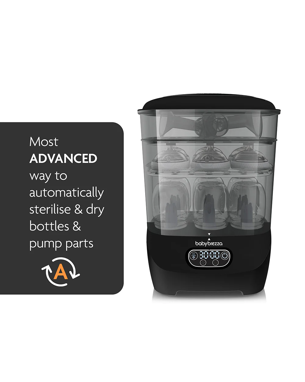 Baby Brezza Advanced Bottle Sterilizer & Dryer-Electric Steam-LCD Control Panel-8 Bottles Capacity-Black - Image 3