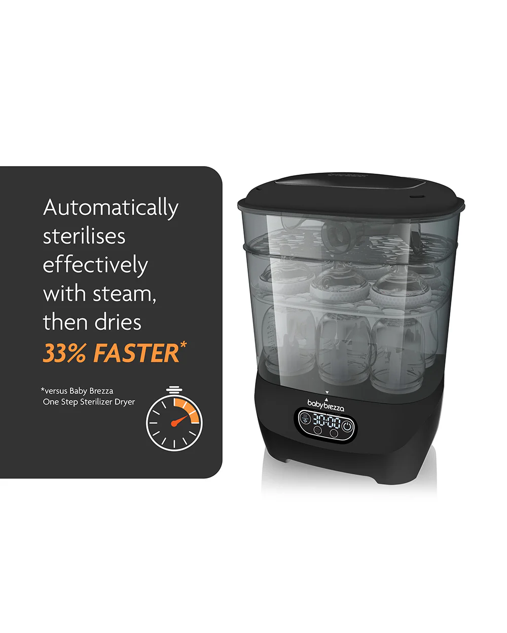 Baby Brezza Advanced Bottle Sterilizer & Dryer-Electric Steam-LCD Control Panel-8 Bottles Capacity-Black - Image 4