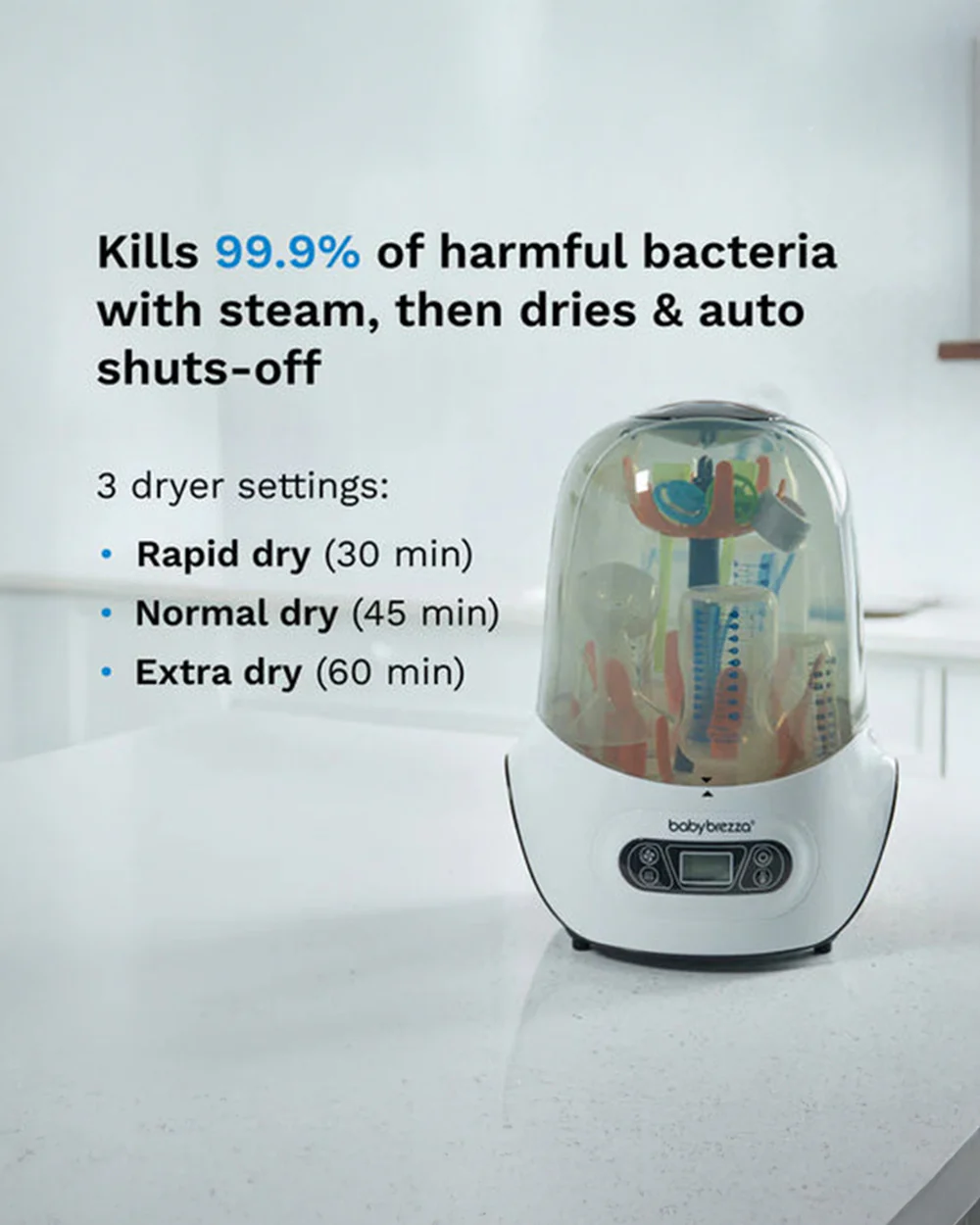 Baby Brezza One Step Baby Bottle Sterilizer & Dryer - Large Capacity - 4-in-1 Functionality + 3 Drying Cycles with Auto Shut-Off - Image 4