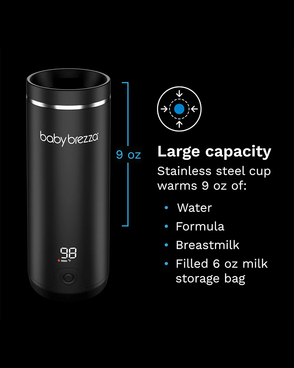 Baby Brezza SuperFast Portable Bottle Warmer - Warms Breastmilk & Formula - Up to 270ml - 67% Faster - Black - Image 5