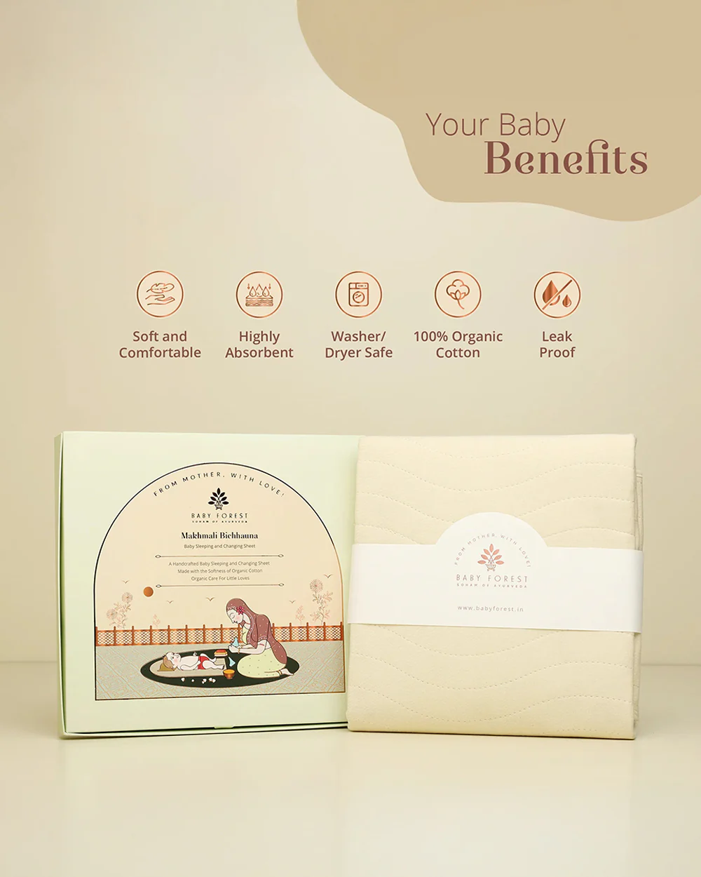 Baby Forest Makhmali Bichhauna Baby Sleeping and Changing Sheet-Organic Cotton-Leak Proof with High Absorbency-For Infants - Image 5