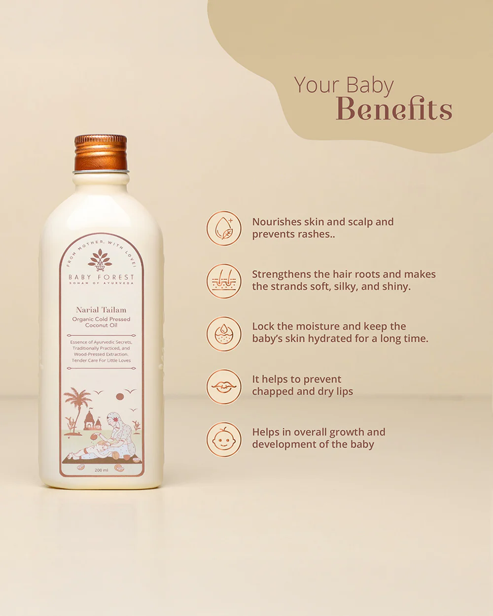 Baby Forest Narial Tailam Organic Cold Pressed Coconut Oil-Hydrates Skin, Helps Treat Chapped Lips & Strengthens Hair Roots - Image 3