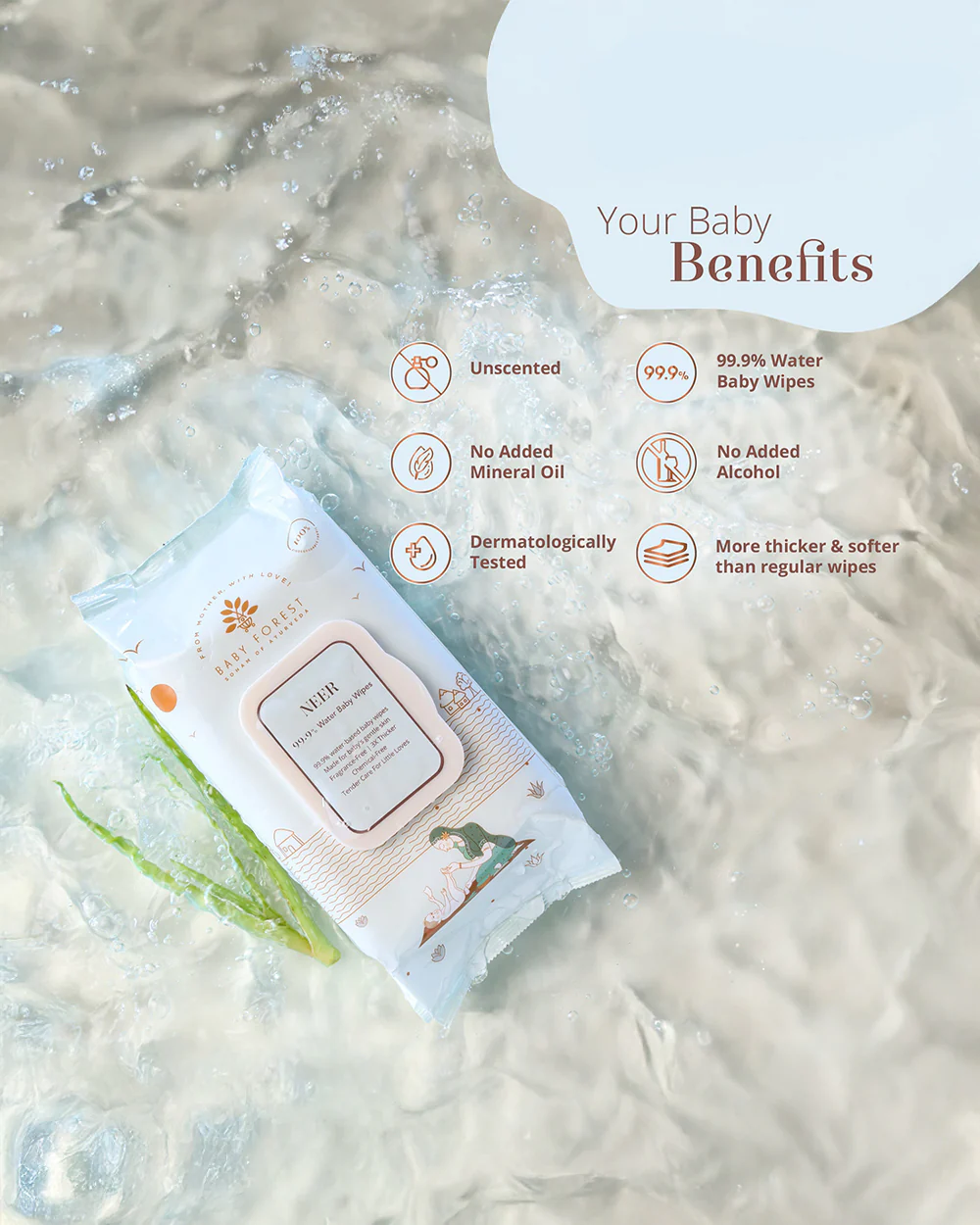 Baby Forest Neer 99.9% Water Baby Wipes-3x Thicker & Unscented-With Aloe Vera For Skin Soothening - Image 9