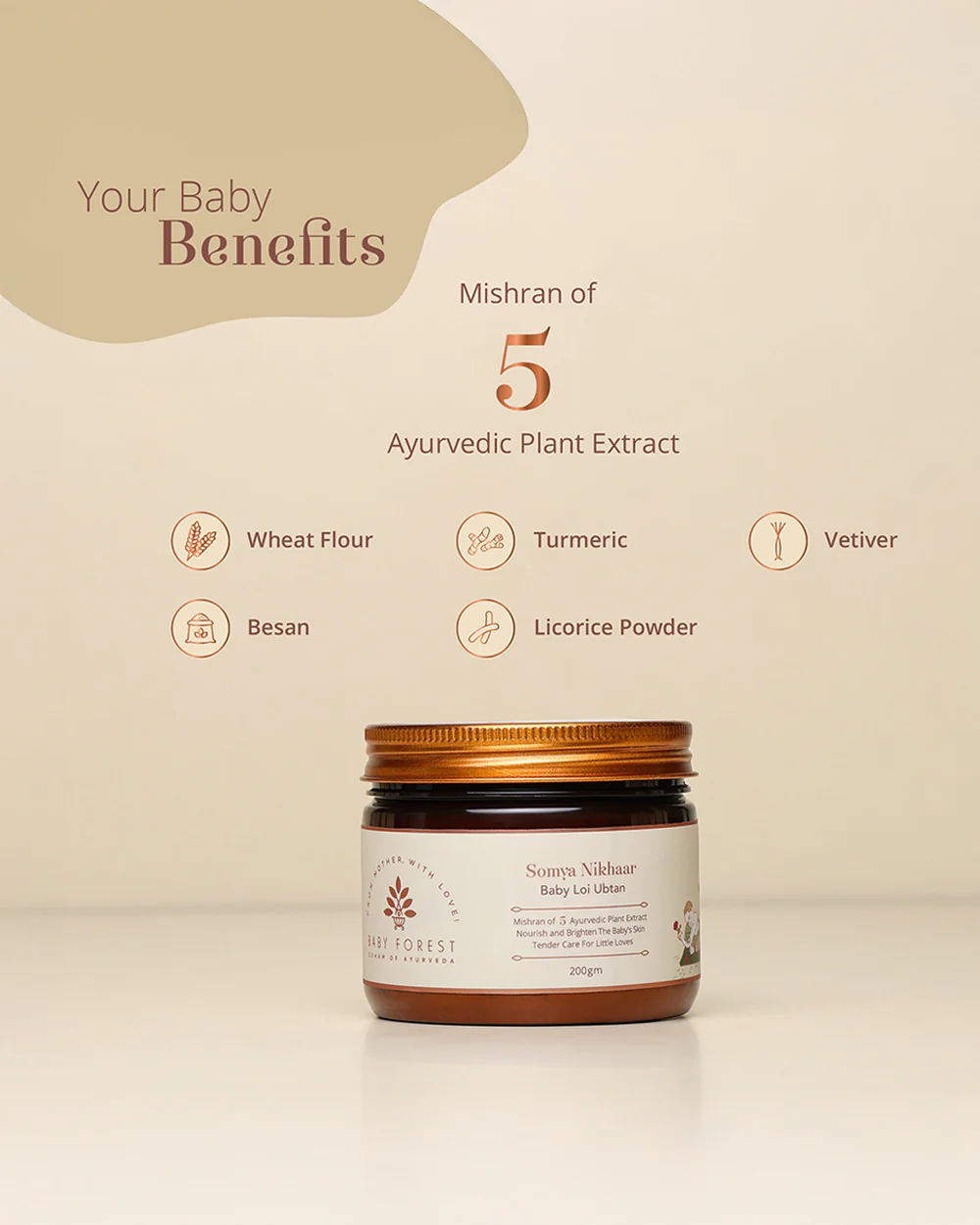 Baby Forest Somya Nikhaar Baby Loi Ubtan-With Wheat Flour & Turmeric-Soothes Inflammation, Nourishes & Brightens Skin - Image 2