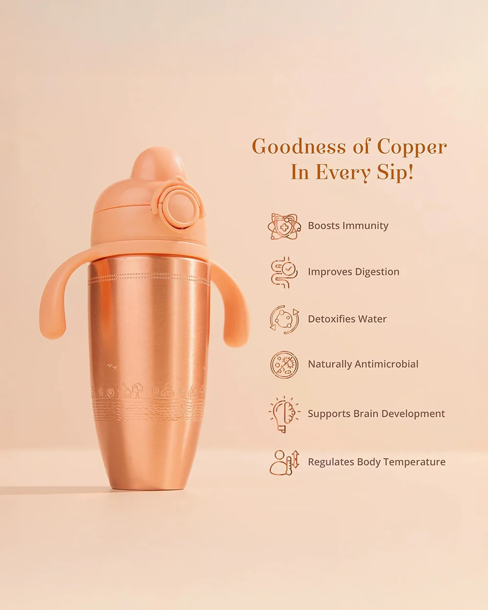 Baby Forest Tiny Tamba Pure Copper Spout Sipper-Ergonomic Design-Spill Proof Design-500ml - Image 4