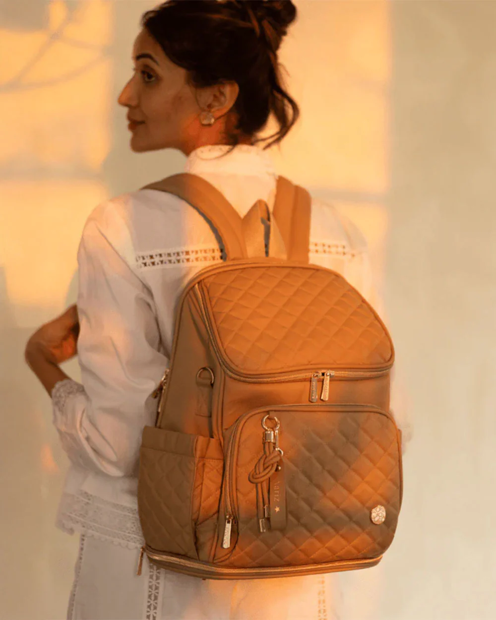 Baby Jalebi The City Trooper Diaper Bag-Backpack-Vegan Leather with Stroller Straps-Caramel - Image 7
