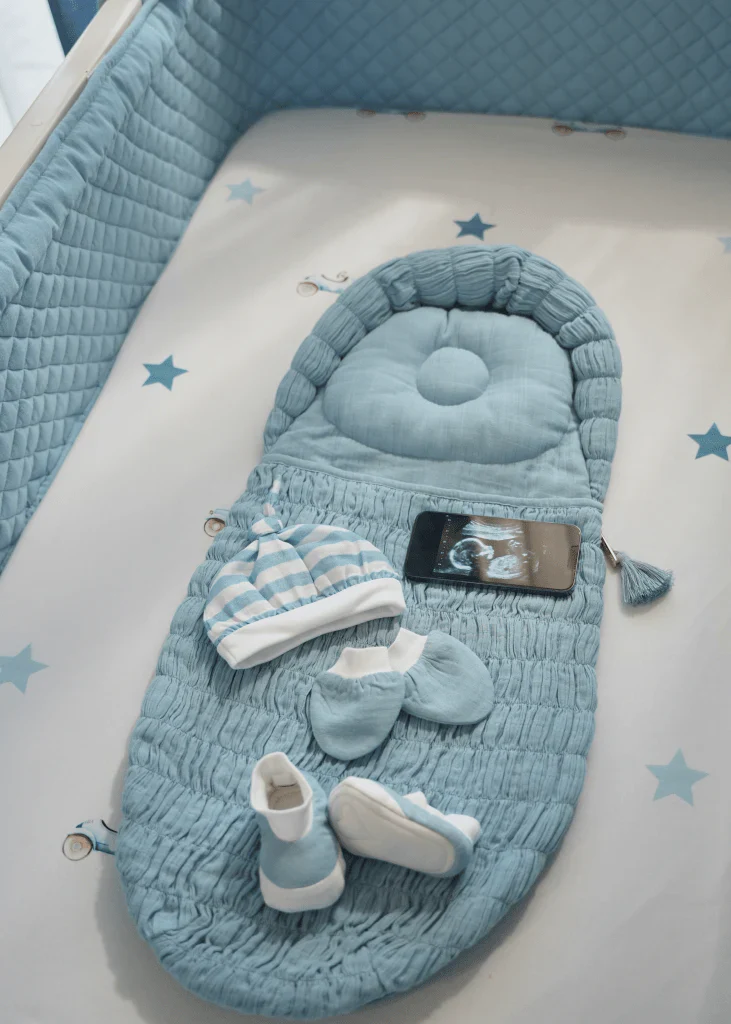 Baby Jalebi Crescent Sleeping Bag/Baby Carrier Nest-100% Organic Cotton-Blue-Newborn Bed - Image 2
