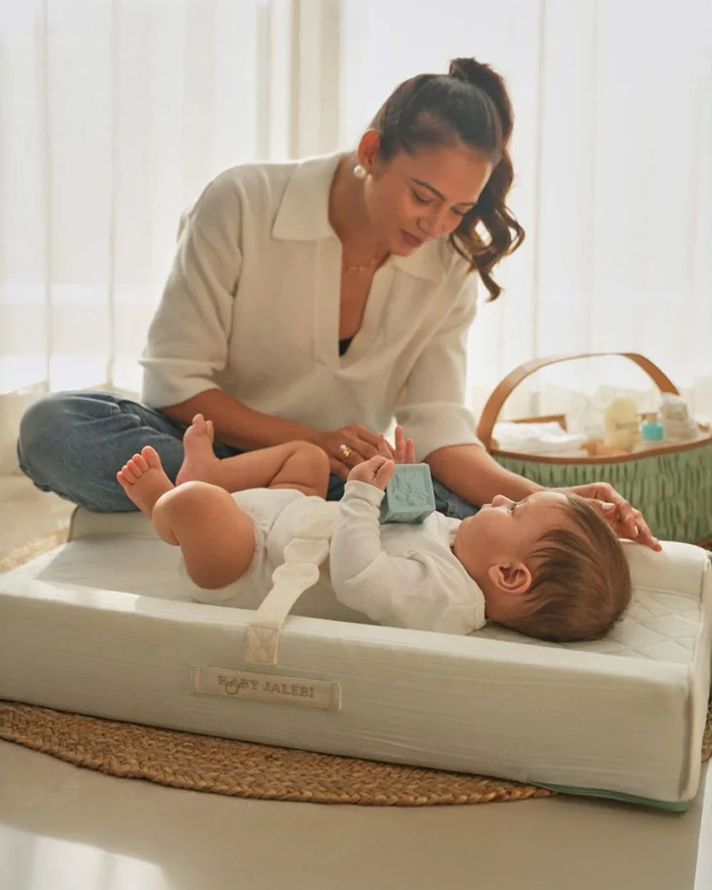Baby Jalebi Diaper Changing Mat-Cotton-Water Resistant-Mint - Image 3