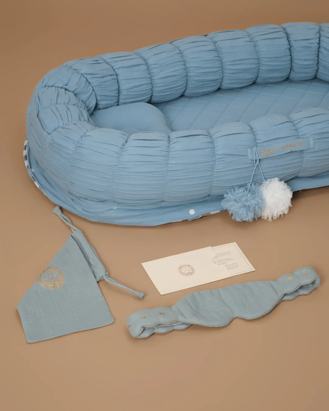 Baby Jalebi Sleep Cloud Nest-Baby Gadda Set With Inbuilt Mosquito Net-Blue-100% GOTS certified Organic Muslin-Newborn Bed - Image 3