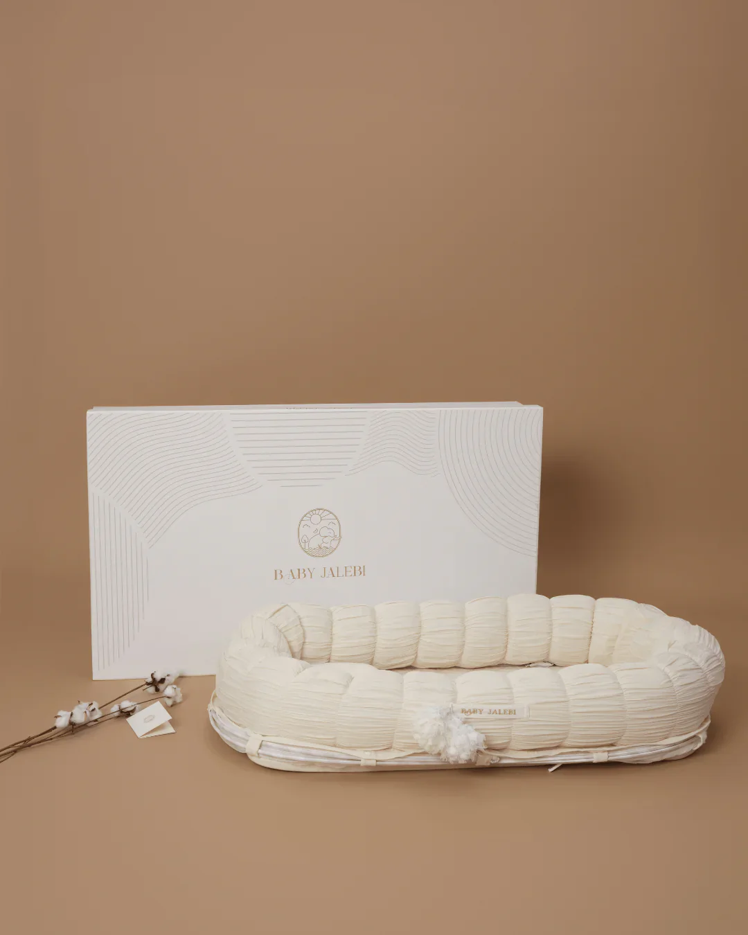 Baby Jalebi Sleep Cloud Nest-Baby Gadda Set With Inbuilt Mosquito Net-Grey-100% GOTS certified Organic Muslin-Newborn Bed - Image 12
