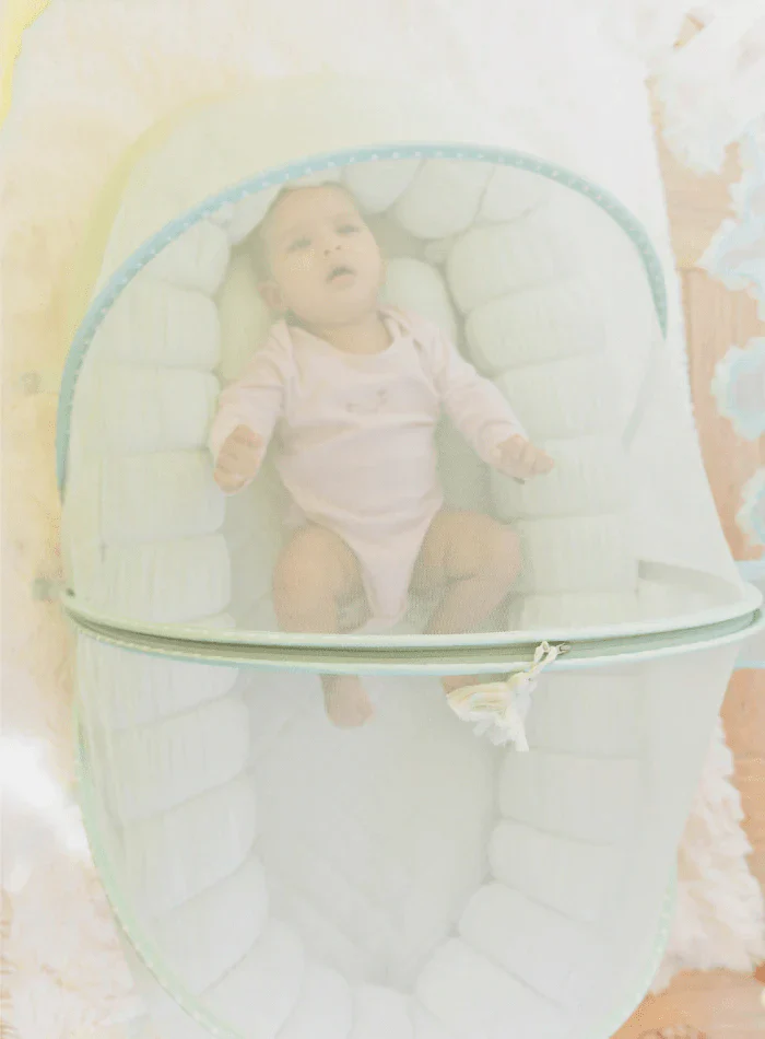 Baby Jalebi Sleep Cloud Nest-Baby Gadda Set With Inbuilt Mosquito Net-Mint-100% GOTS certified Organic Muslin-Newborn Bed - Image 11