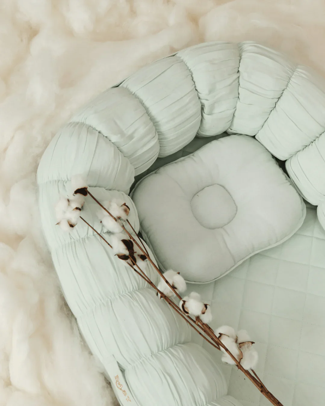 Baby Jalebi Sleep Cloud Nest-Baby Gadda Set With Inbuilt Mosquito Net-Mint-100% GOTS certified Organic Muslin-Newborn Bed - Image 2