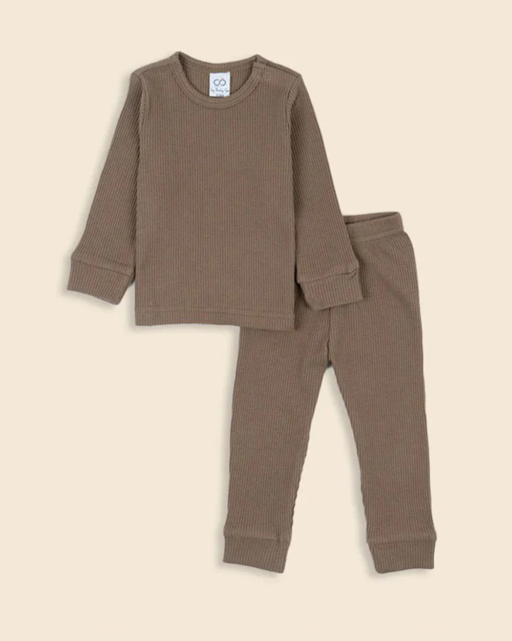 BabyCo Organics Beige Walnut Art Waffle Pajama set-Cotton-For Infants