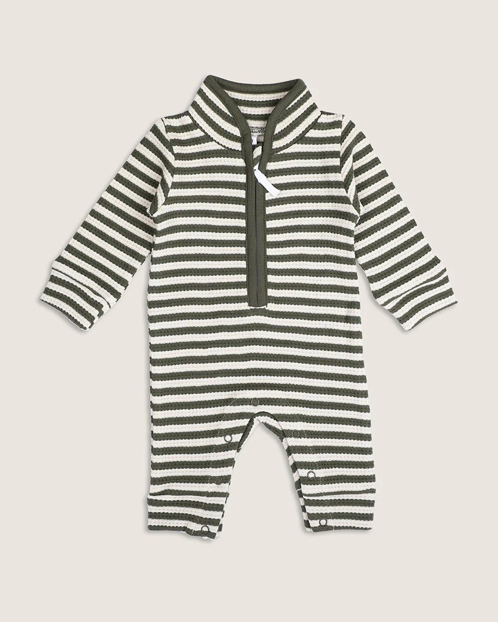 BabyCo Organics Green & White Jumpsuit-Green Waffle Striped-Organic Cotton-For Infants