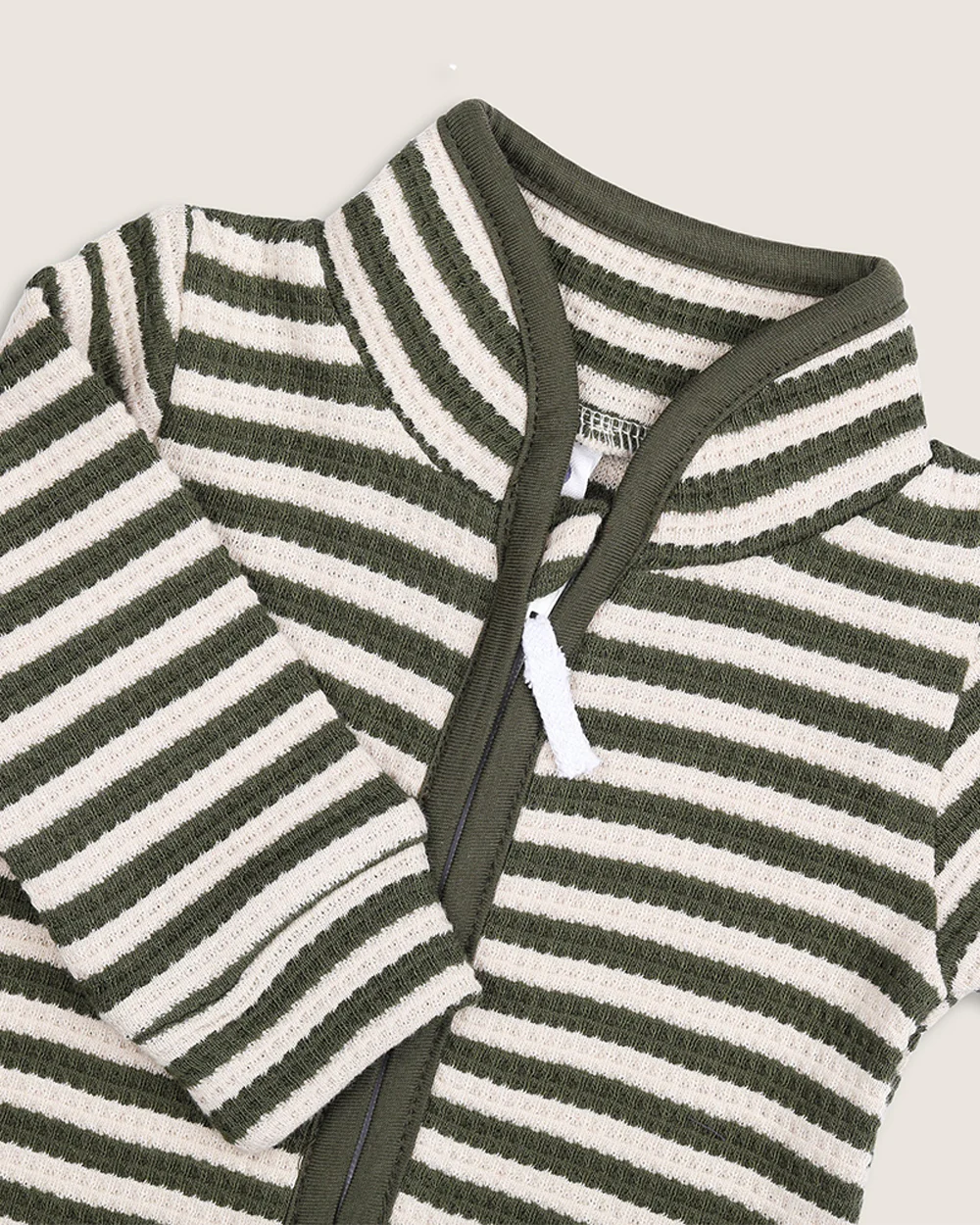 BabyCo Organics Green & White Jumpsuit-Green Waffle Striped-Organic Cotton-For Infants - Image 3