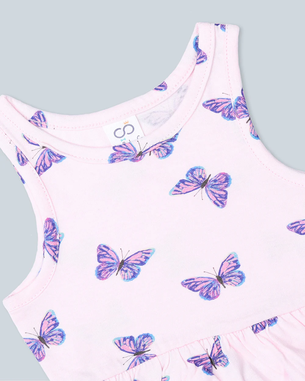 BabyCo Organics Lavender & Pink Frock Dress-Butterfly Jersey-Organic Cotton-For Infants - Image 3