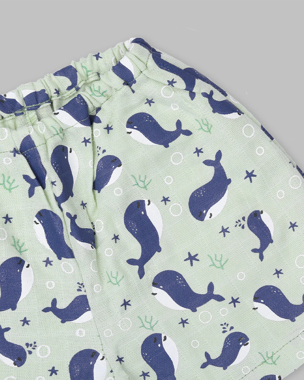 BabyCo Organics Light Green & Blue Jhabla Set-Underwater-Organic Cotton-Pack of 2-For Infants - Image 5