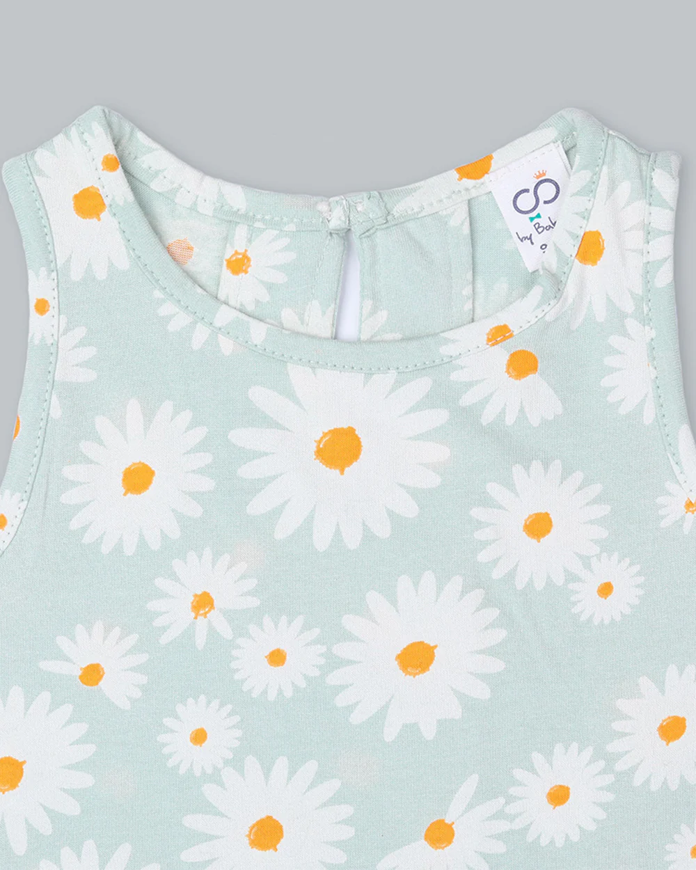 BabyCo Organics Light Green & White Frock Dress-Daisy Tulle-Organic Cotton-For Infants - Image 3