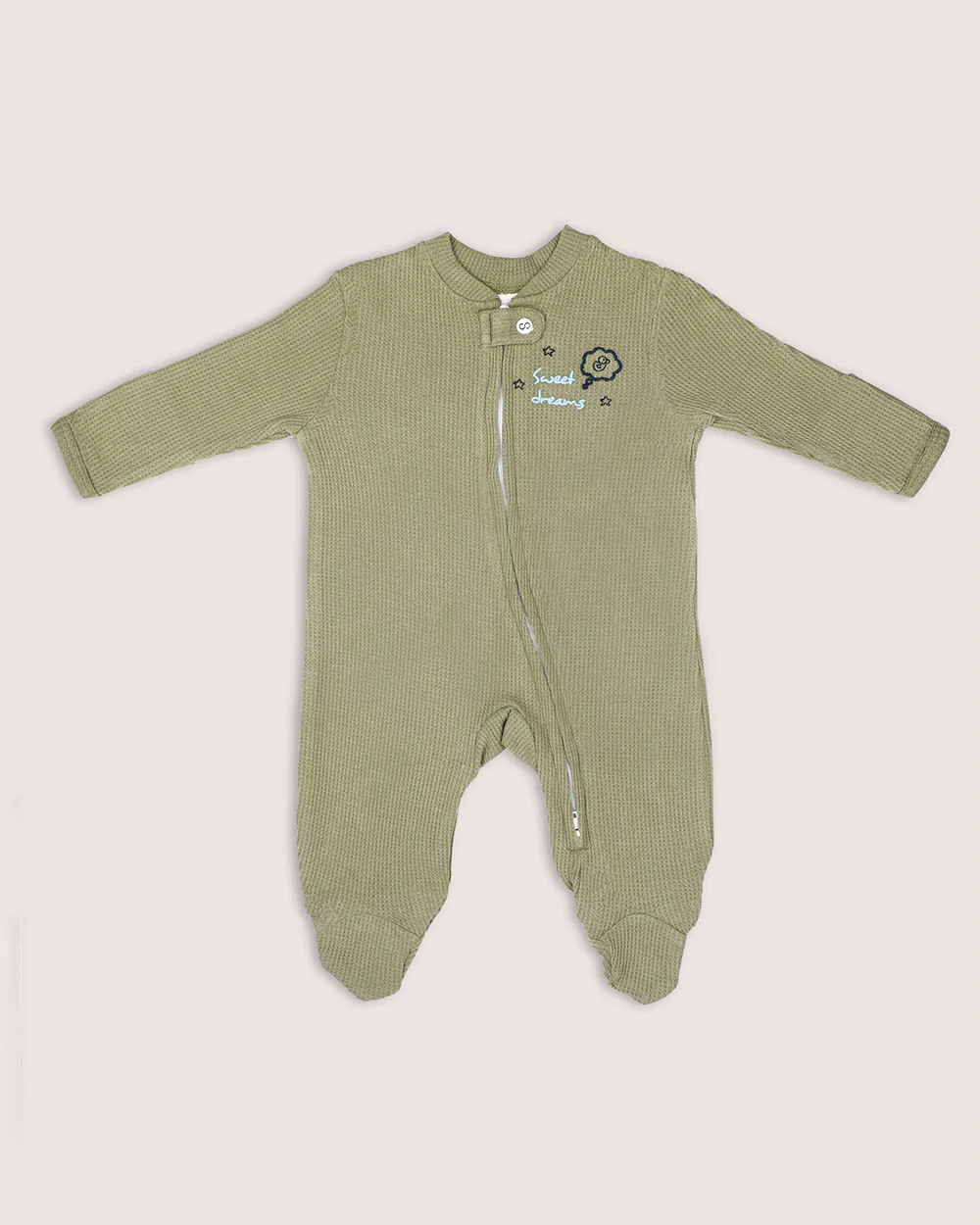 BabyCo Organics Olive & Grey Footie Sleepsuit-Cotton-Pack Of 2-For Infants - Image 2