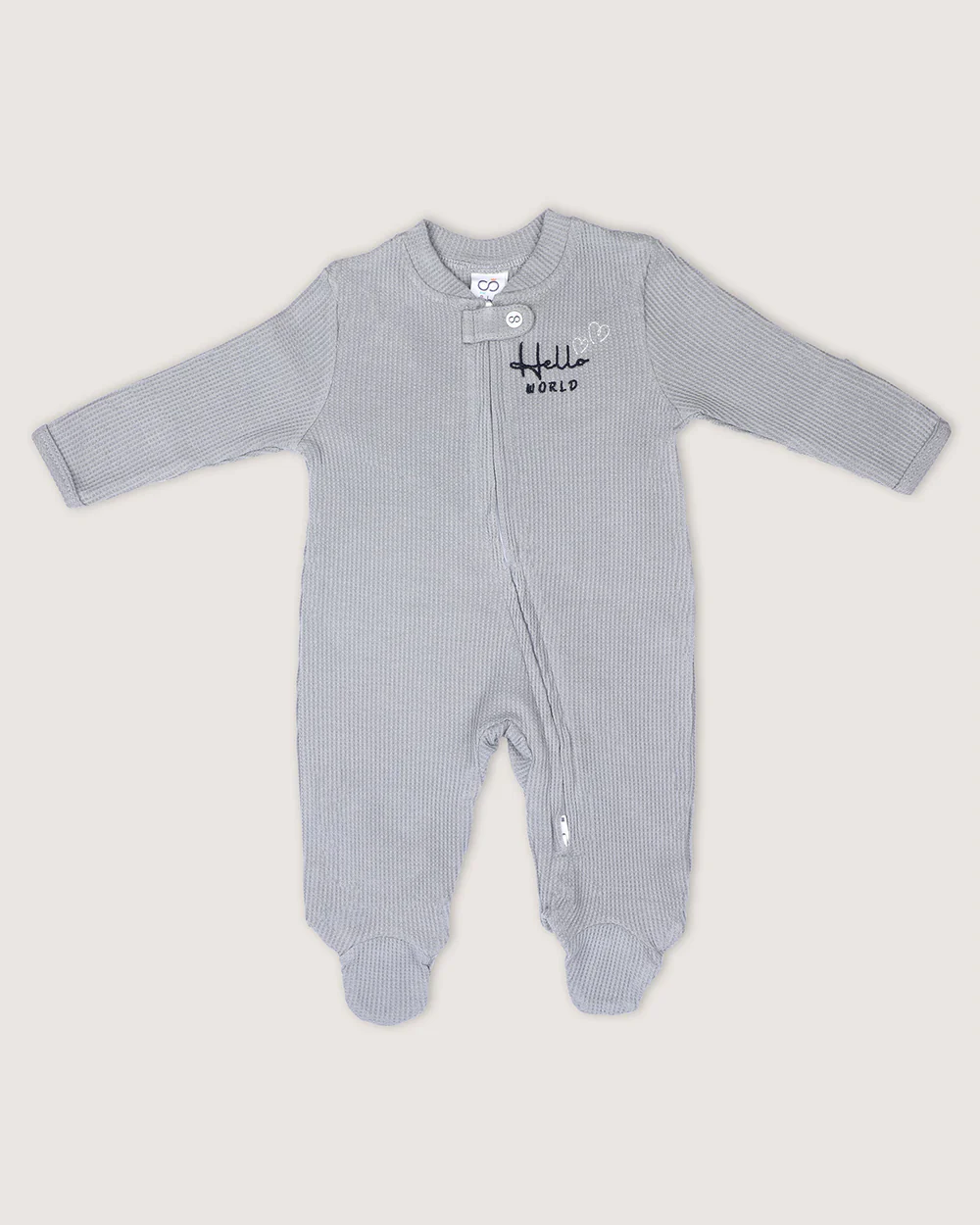 BabyCo Organics Grey Hello World Footie Sleepsuit-Cotton-Sleepsuit-For Infants