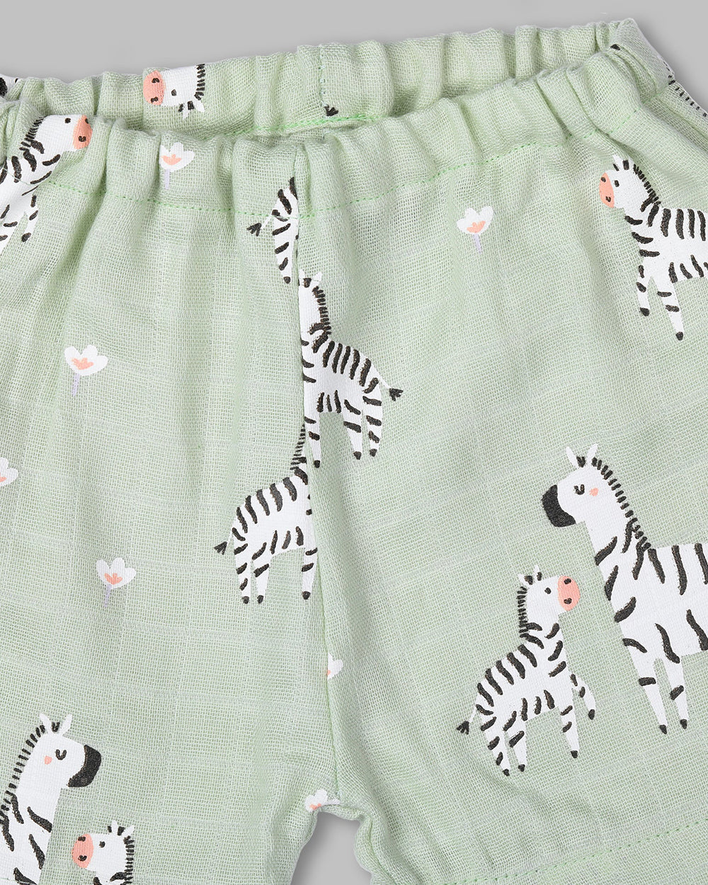 BabyCo Organics Sage Green Zippy Jhabla & Shorts-Muslin-For Infants - Image 3