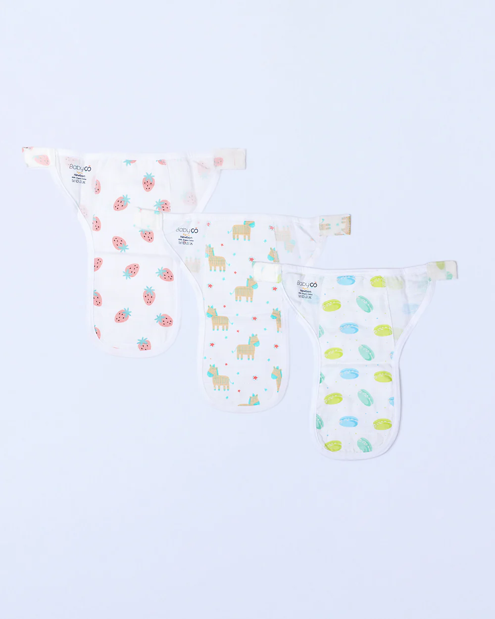 BabyCo Organics Stripe & Sway, Strawberry Rush and Dreamy Macroon Cloth Nappy Combo-100% Organic Cotton Muslin-Washable & Reusable-Pack of 3 - Image 2