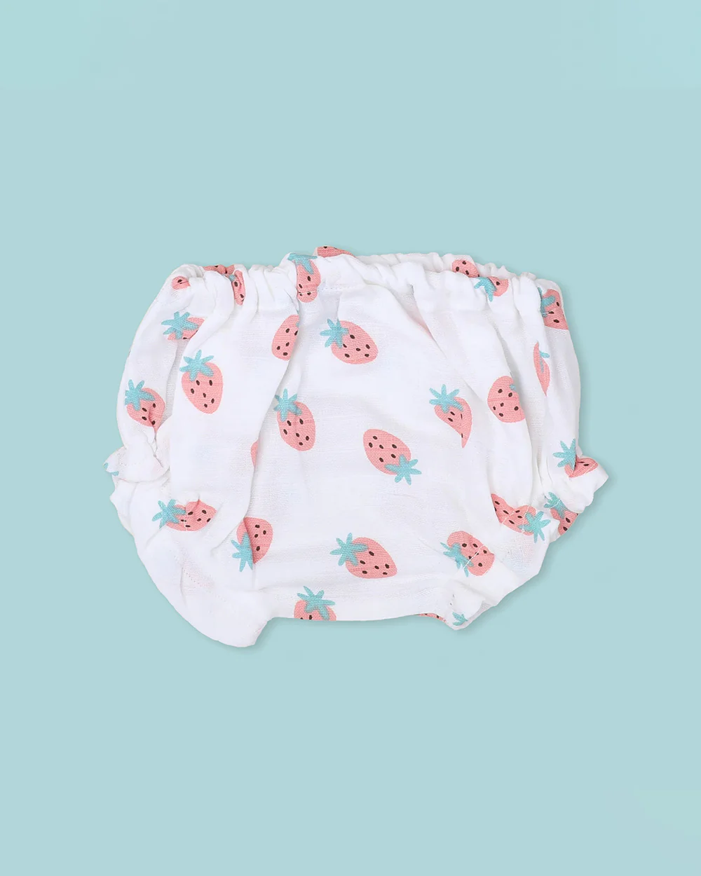 BabyCo Organics White Strawberry Jhabla & Bloomers-Muslin-For Infants - Image 3