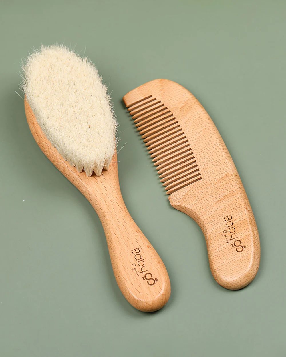 BabyCo Organics Wooden Baby Hair Brush & Comb Set Brown - Image 3