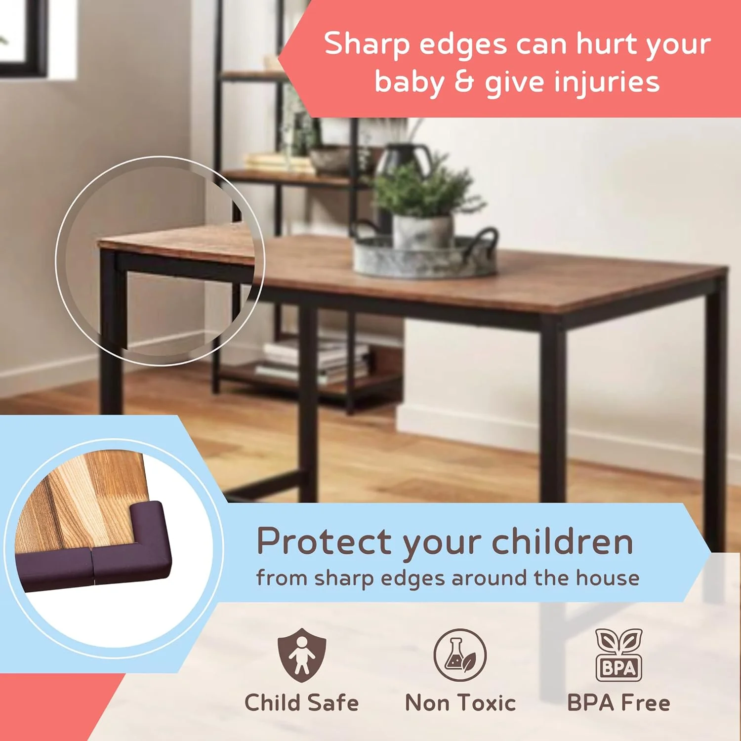 BabySafeHouse Edge Guard Strip-BPA Free Foam-Pre Taped-Child Proofing-For Sharp Edges of Furniture & Corners-Brown - Image 15