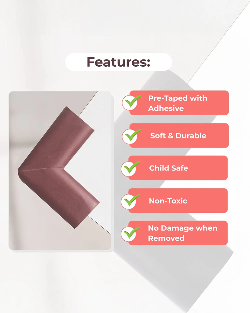 BabySafeHouse Furniture and Table Corner Edge Guards-For Baby Proofing-Pre Taped-For Kids-Brown - Image 20