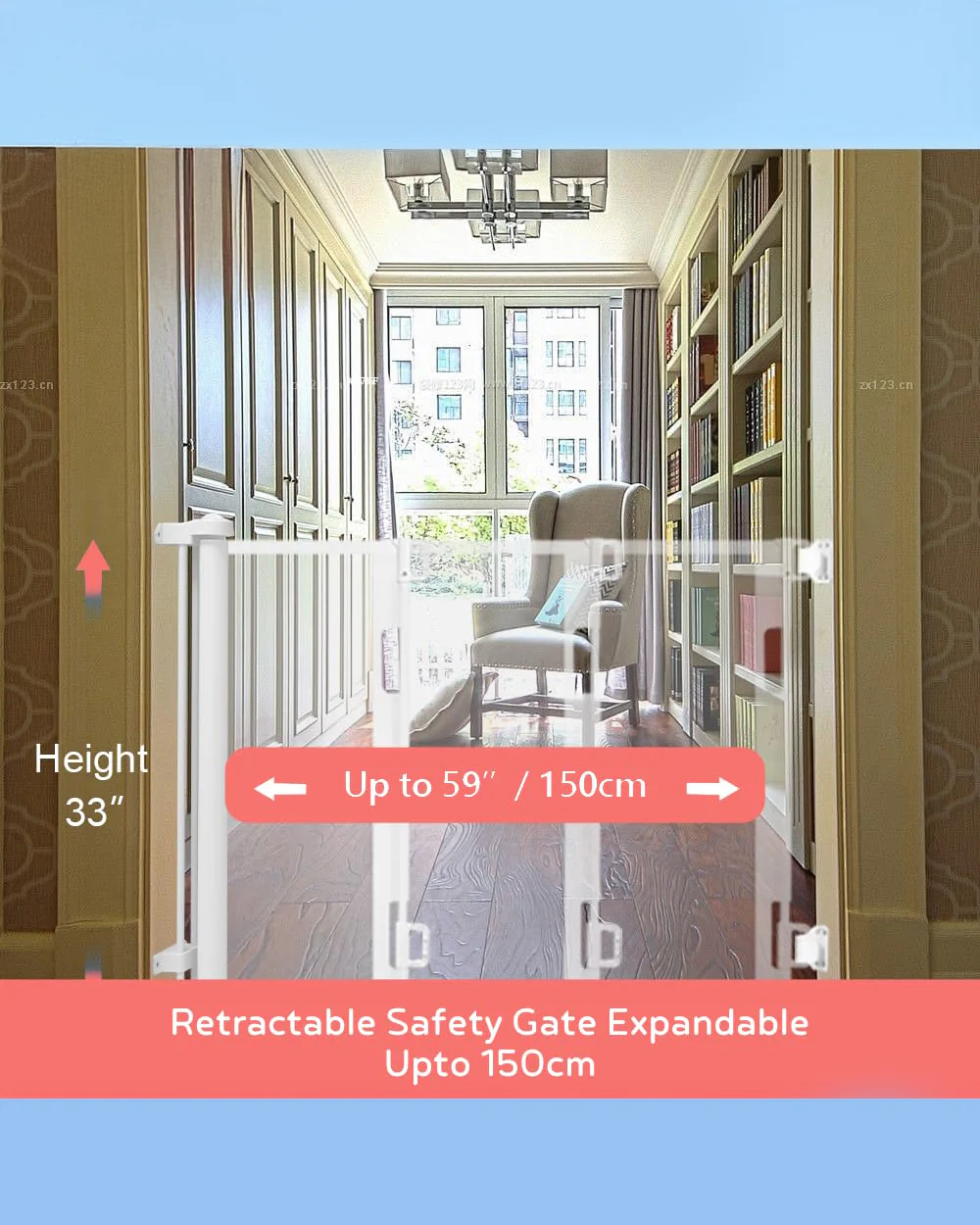 BabySafeHouse Safety Gate-Ideal For Locking Stairways & Doorways-Easy One Handed Operation-Installation Requires Drilling-Upto 150cm Width Coverage-Baby Proofing-White - Image 3