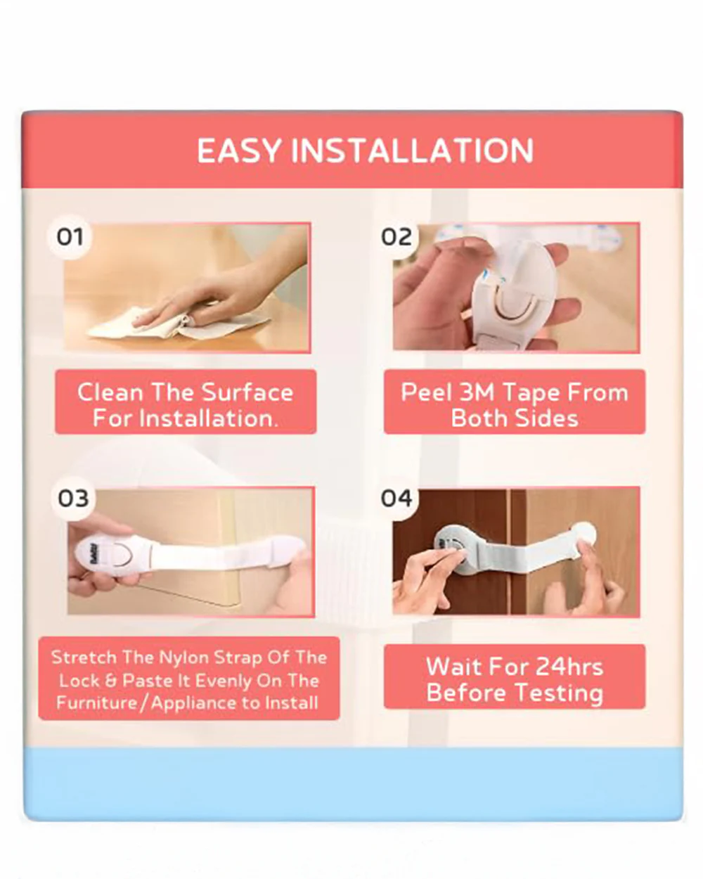 BabySafeHouse Safety Lock-Furniture Latch-With 3M Adhesive-Protects Child from Unexpected Opening of Cabinets & Other Drawers White - Image 12