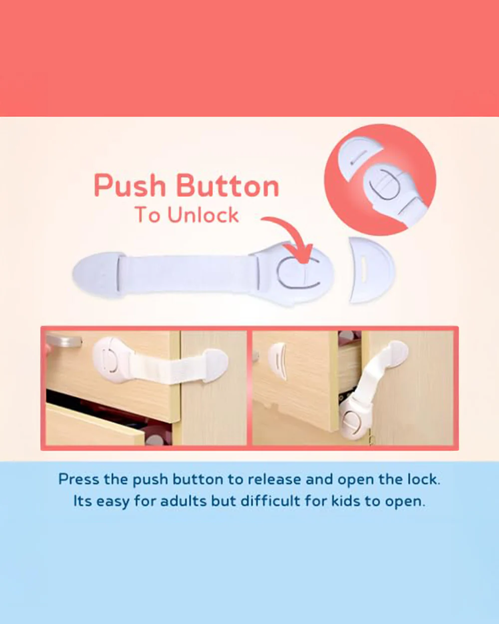 BabySafeHouse Safety Lock-Furniture Latch-With 3M Adhesive-Protects Child from Unexpected Opening of Cabinets & Other Drawers White - Image 19