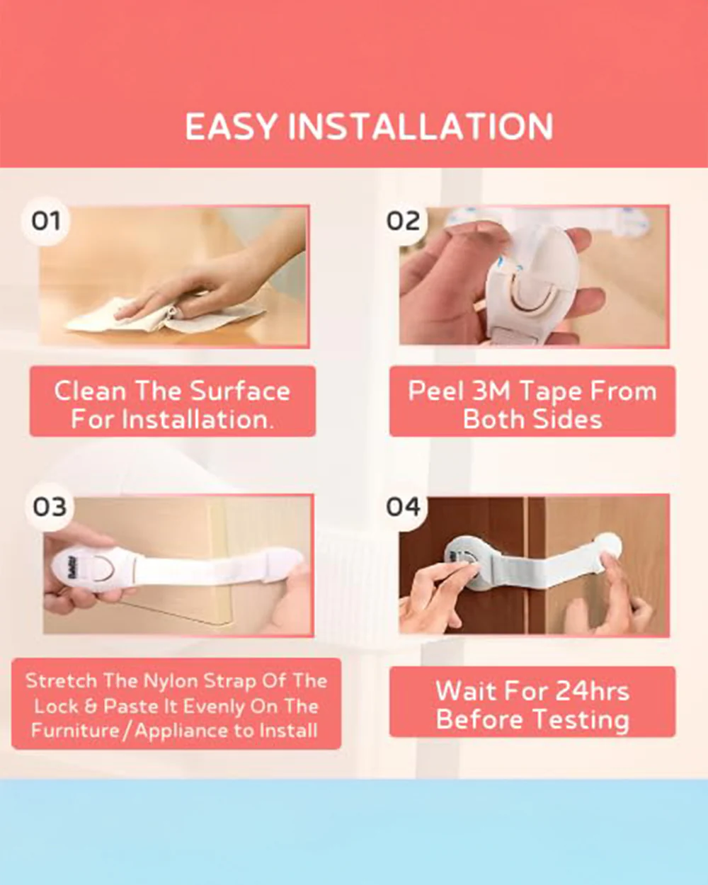 BabySafeHouse Safety Lock-Furniture Latch-With 3M Adhesive-Protects Child from Unexpected Opening of Cabinets & Other Drawers White - Image 4
