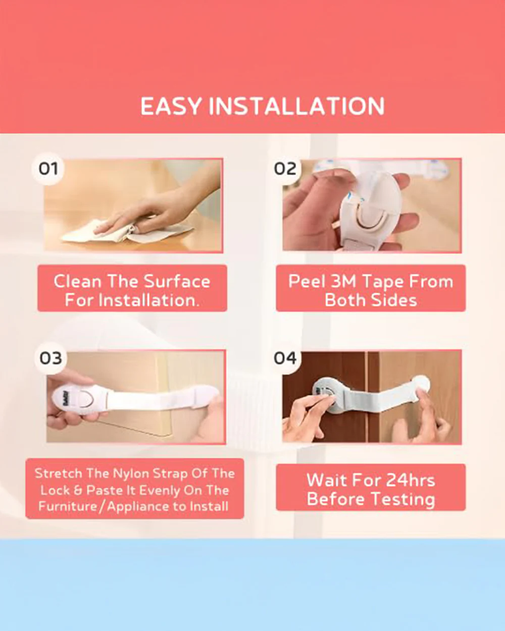 BabySafeHouse Safety Lock-Furniture Latch-With 3M Adhesive-Protects Child from Unexpected Opening of Cabinets & Other Drawers White - Image 8