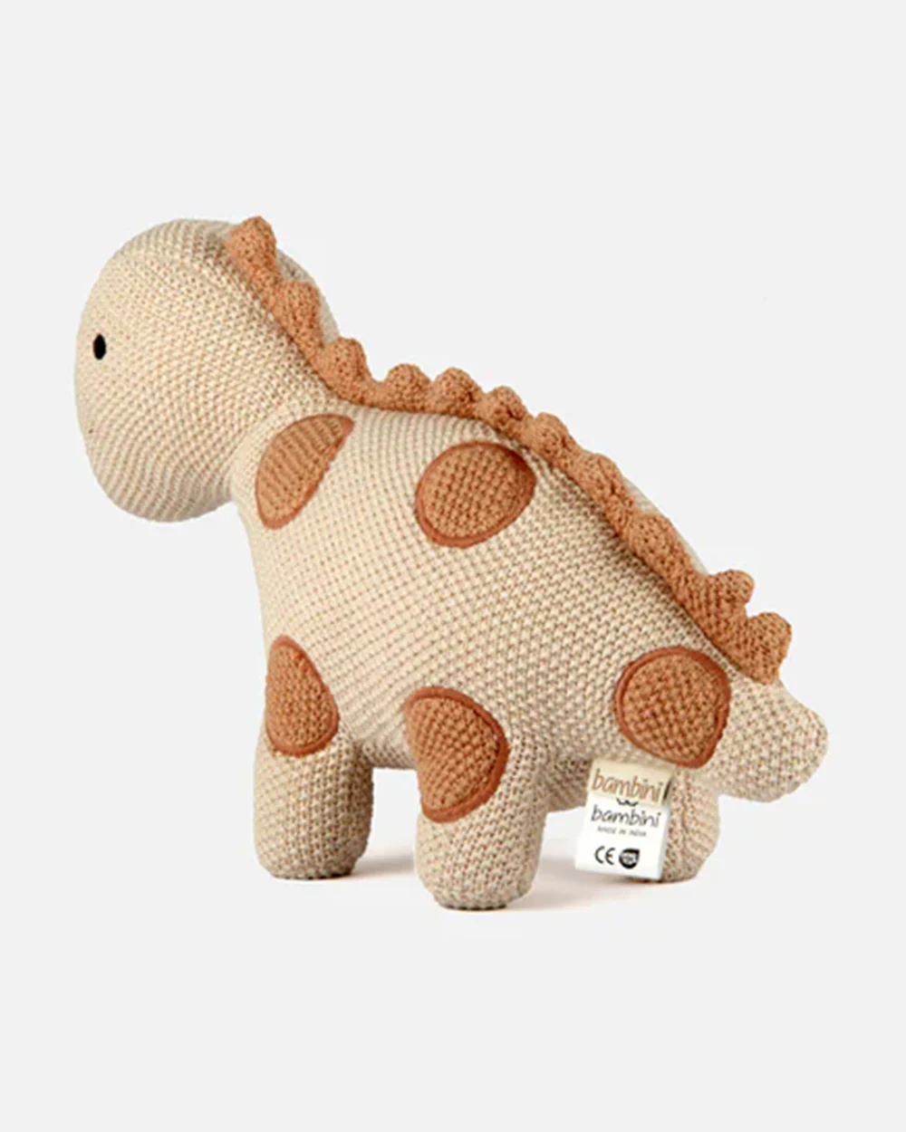 Bambini Beige Dino Dinosaur Knitted Soft Toy-Improves Tactile Stimulation-Plush Cuddly Toy For Newborn - Image 2