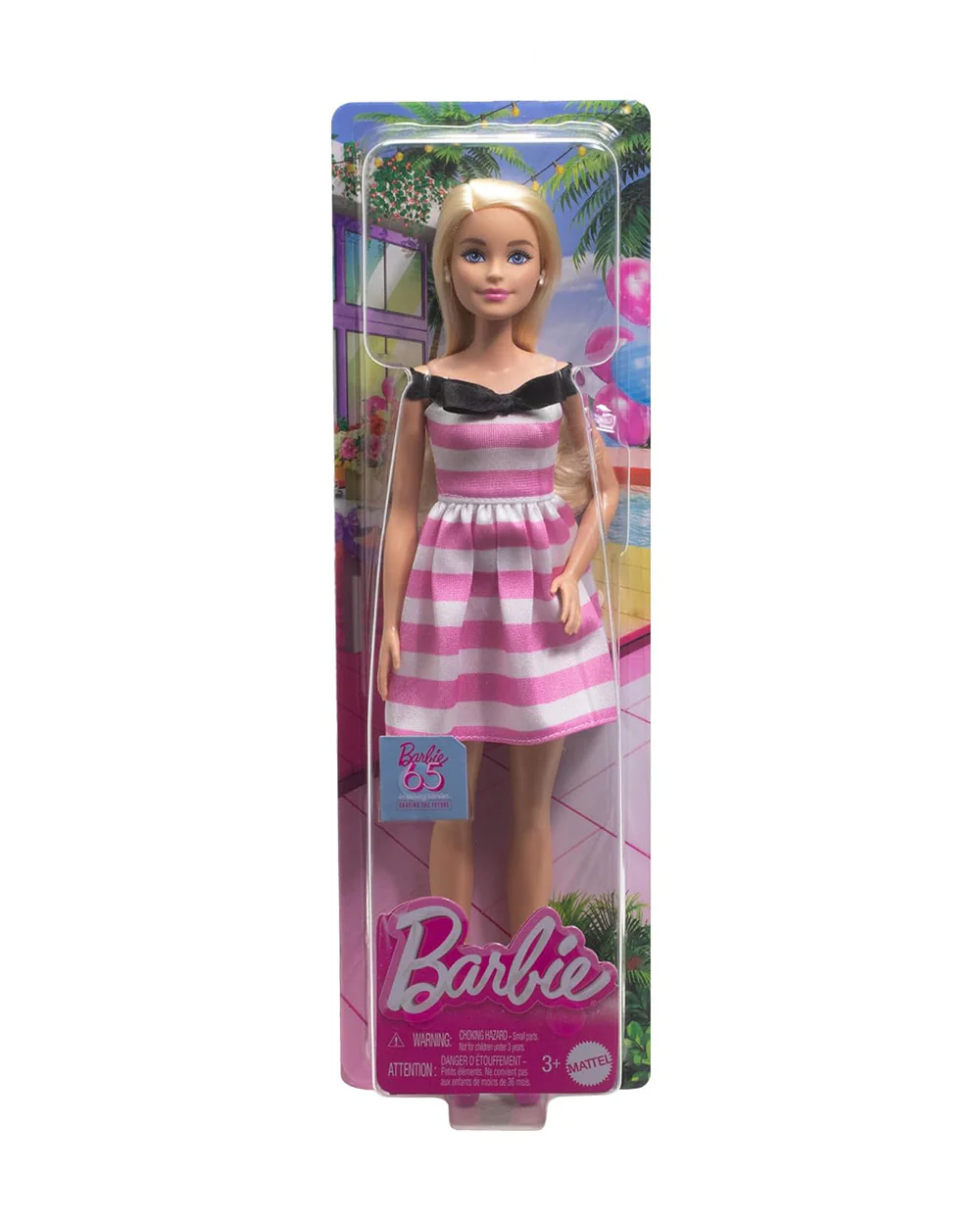Barbie 65th Anniversary Commemorative Doll with Blonde Hair Pink and White Striped Dress with Matching Heels-Promotes Role Play-Doll & Doll Houses-12M+ - Image 6