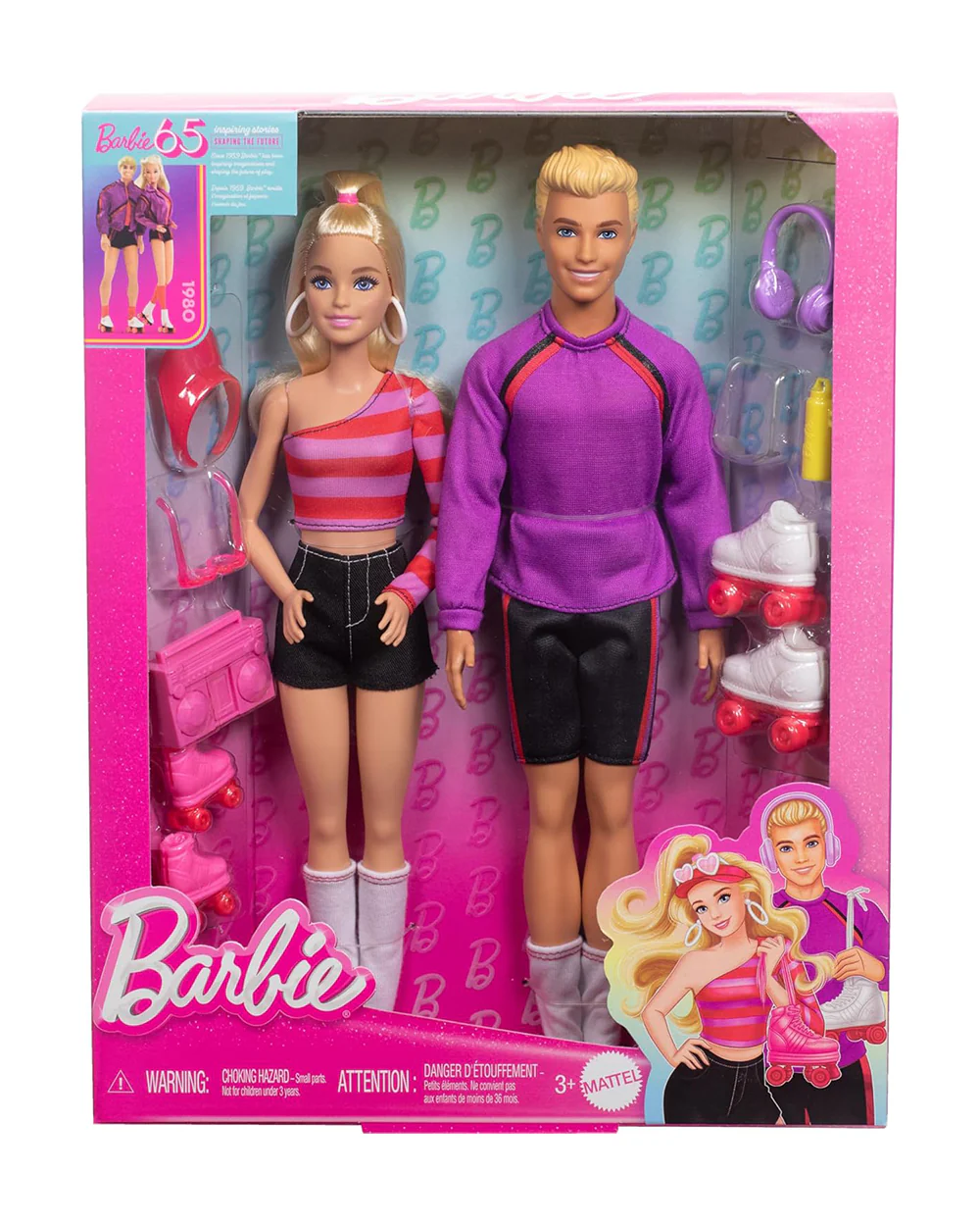 Barbie 65th Anniversary Fashionistas Set with 2 Roller Skating Dolls & 6 Accessories-Promotes Role Play-Doll & Doll Houses-12M+ - Image 6