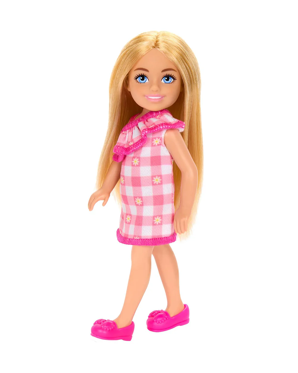 Barbie Chelsea Doll Wearing Removable Checked Dress & Pink Shoes with Blonde Hair & Blue Eyes-Promotes Role Play-Doll & Doll Houses-12M+ - Image 5