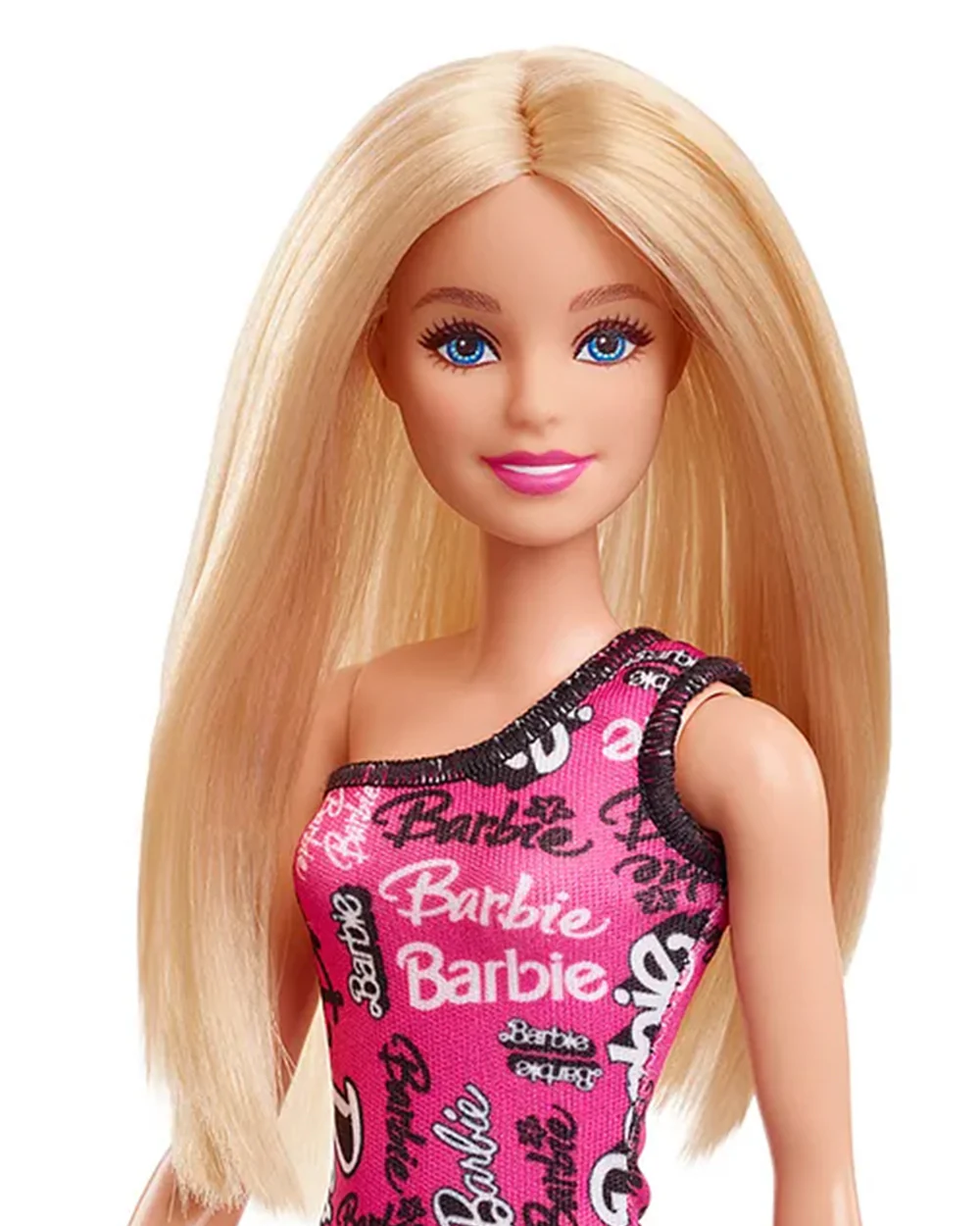 Barbie Fashion Doll with Straight Blonde Hair-Wearing Removable Pink One-Shoulder Dress & Shoes with Logo Print-Promotes Role Play-Doll & Doll Houses-36M+ - Image 3