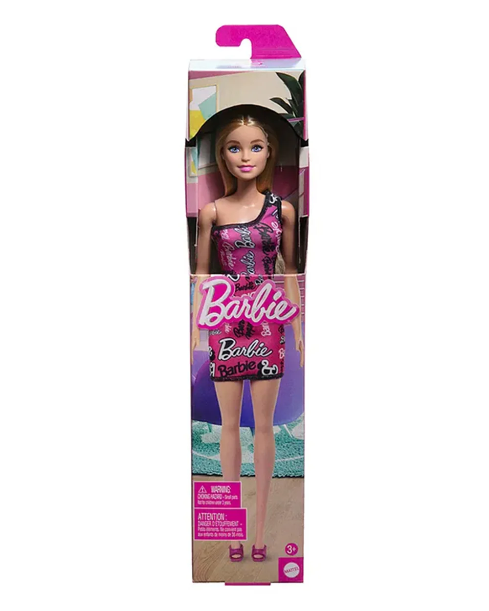 Barbie Fashion Doll with Straight Blonde Hair-Wearing Removable Pink One-Shoulder Dress & Shoes with Logo Print-Promotes Role Play-Doll & Doll Houses-36M+ - Image 4