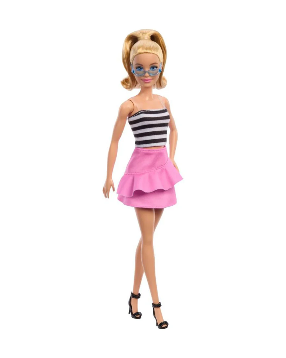 Barbie Fashionistas Blonde Doll with Striped Top Wearing Removable Pink Skirt & Sunglasses-Promotes Role Play-Doll & Doll Houses-12M+