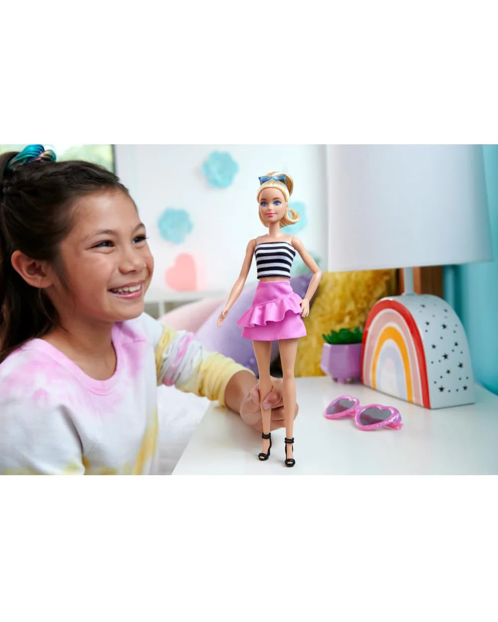 Barbie Fashionistas Blonde Doll with Striped Top Wearing Removable Pink Skirt & Sunglasses-Promotes Role Play-Doll & Doll Houses-12M+ - Image 2